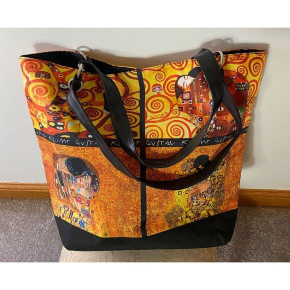 Gustav Klimt Art-Inspired Tote Bag Handles Snaps Closed - Picture 2 of 9